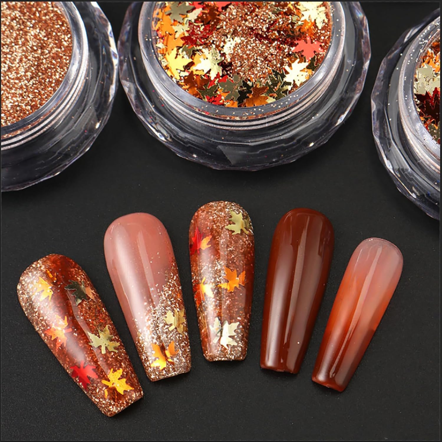 8 Jars Golden Fall Nail Art Glitters, Thanksgiving Maple Leaf Nail Sequins Glitter Powder, Autumn Leaves Nail Flake Nail Decoration 3D Maple Leaves Manicure Designs Stickers for Women