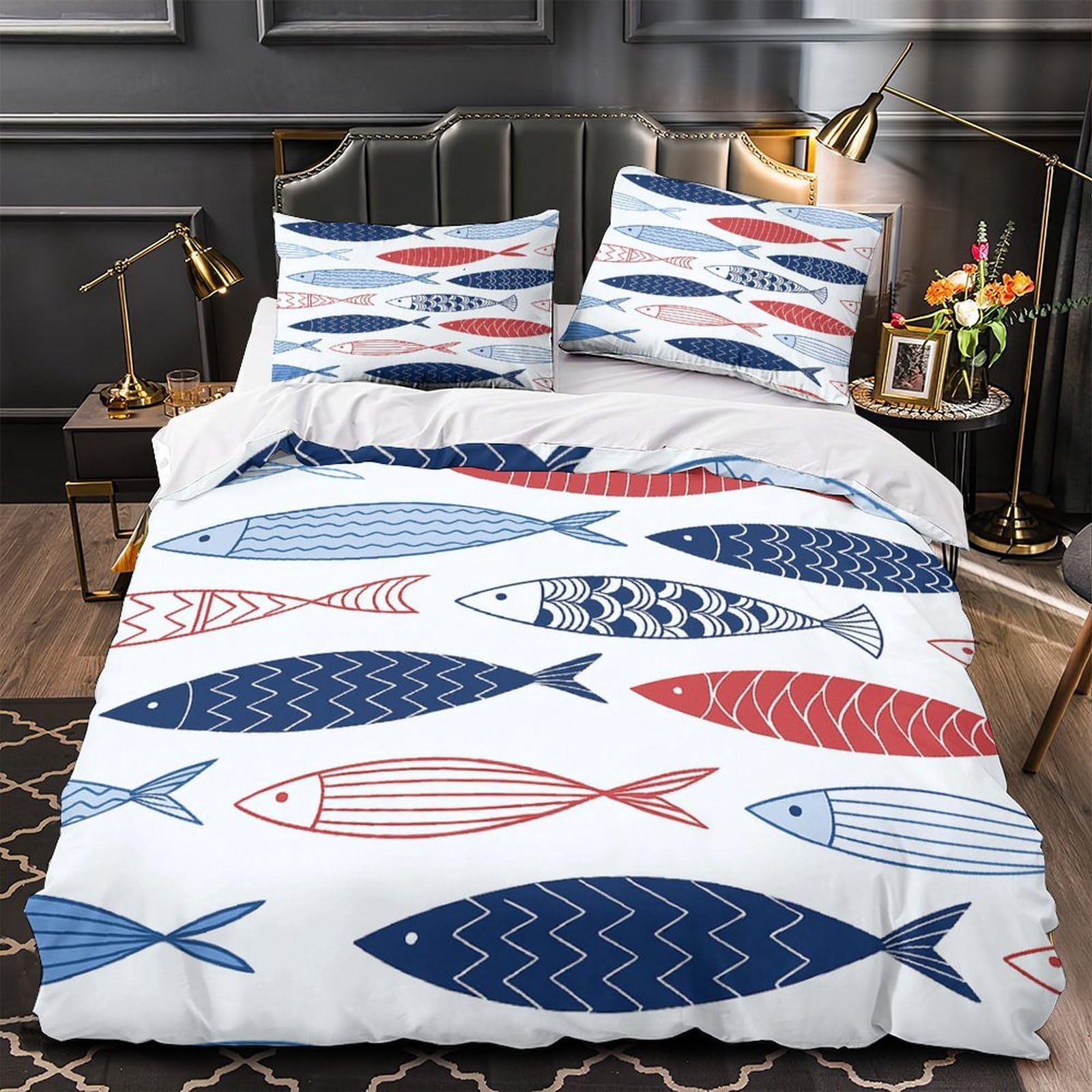 Ensemble de literie poisson 3 pièces king en microfibre parure de lit chic