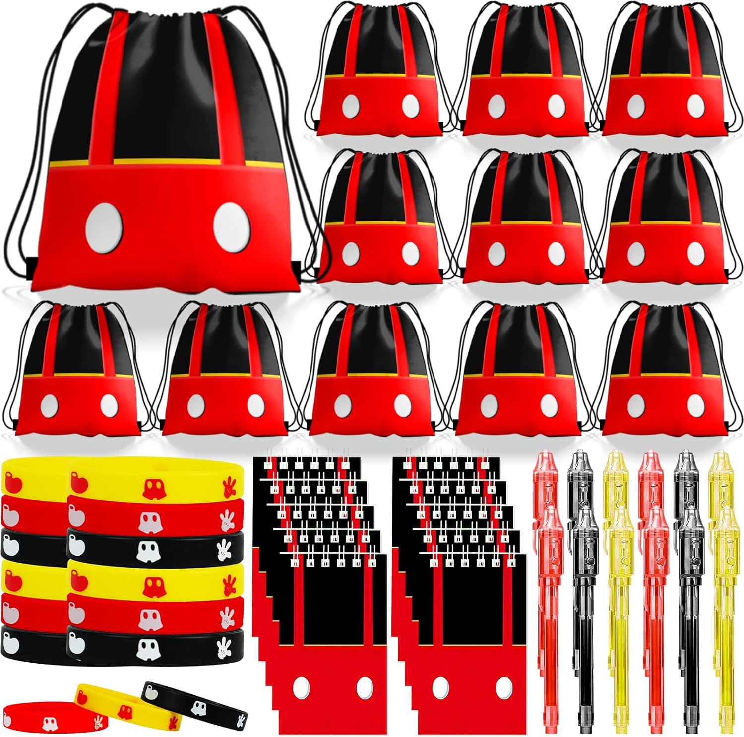 Pixel Theme Party Favors, Miner Game Birthday Party Supplies & Goodie Bags for Kids, Include Drawstring Bags Notebook Silicone Bracelet Highlighter for Gifts Fillers