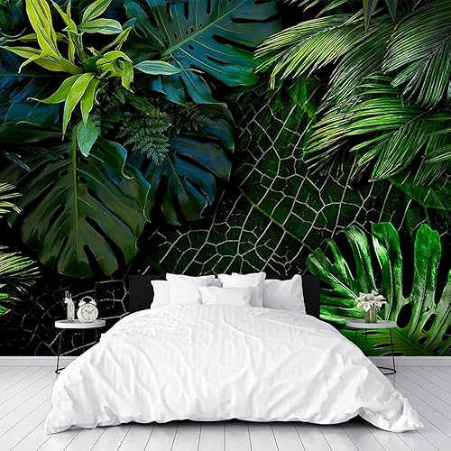 Bormia - Papel tapiz de pared verde Monstera con hojas de plátano, hojas de plátano, sin costuras, calcomanías de pared para sala de estar,