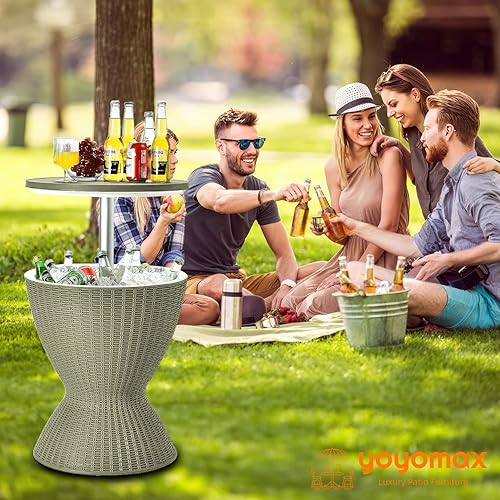 Miniatura 7 de yoyomax Muebles de cerveza y vino al aire libre de 8 galones y mesa auxiliar para bañera de hidromasaje, enfriador de bebidas, estilo ratán, bar de