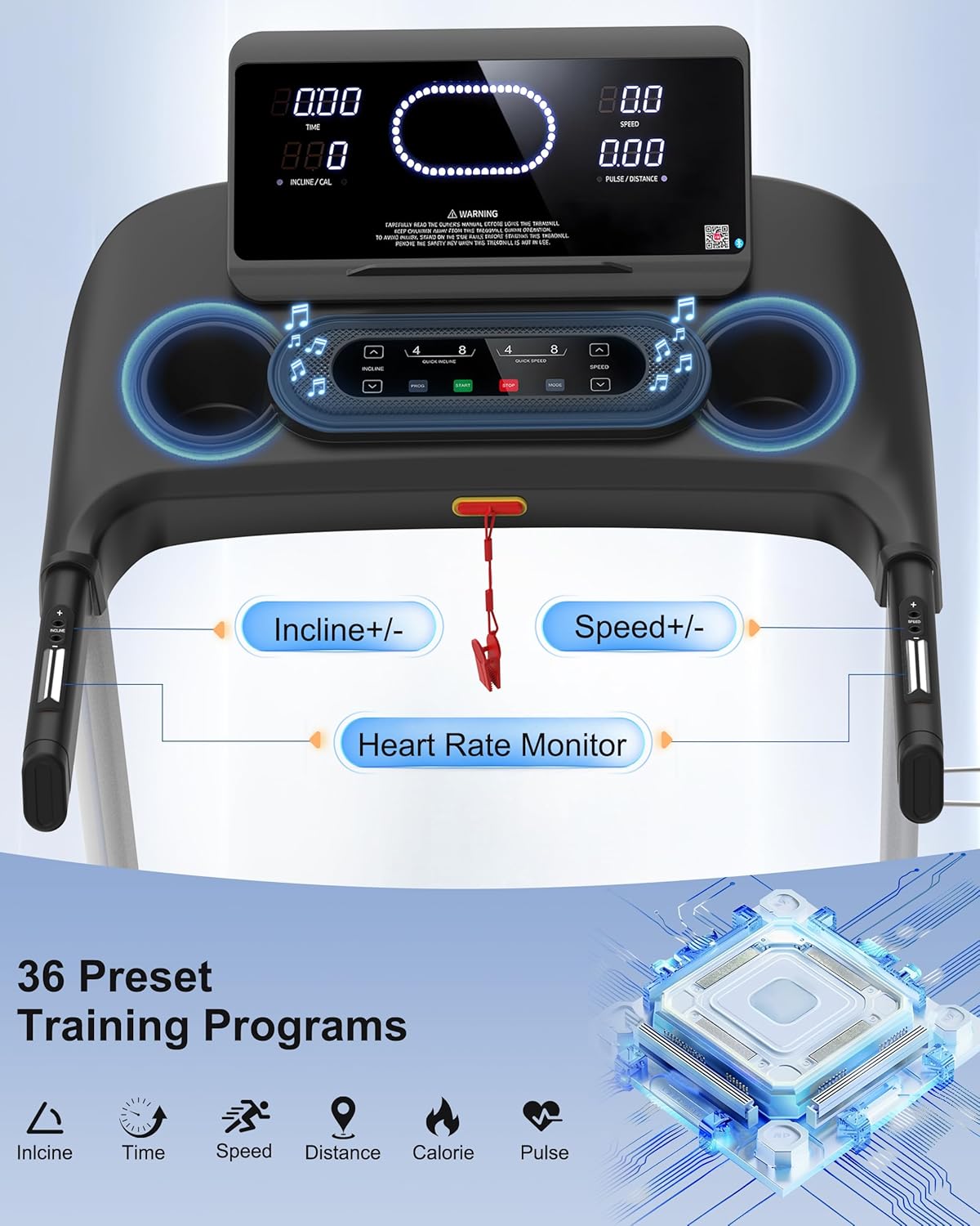 Incline Treadmills for Home, Treadmill with 18% Auto Incline, Heavy Duty 400LBS Capacity, Running Machine with 18.90" Wide Belt, 0.5-12 MPH Speed, 3.5 HP, 36 Programs, APP, Bluetooth, Foldable