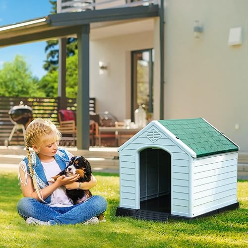 Miniatura 2 de DWVO Casa grande para perros al aire libre, caseta de plástico con rejillas de ventilación y clavos de tierra, refugio aislado resistente al agua