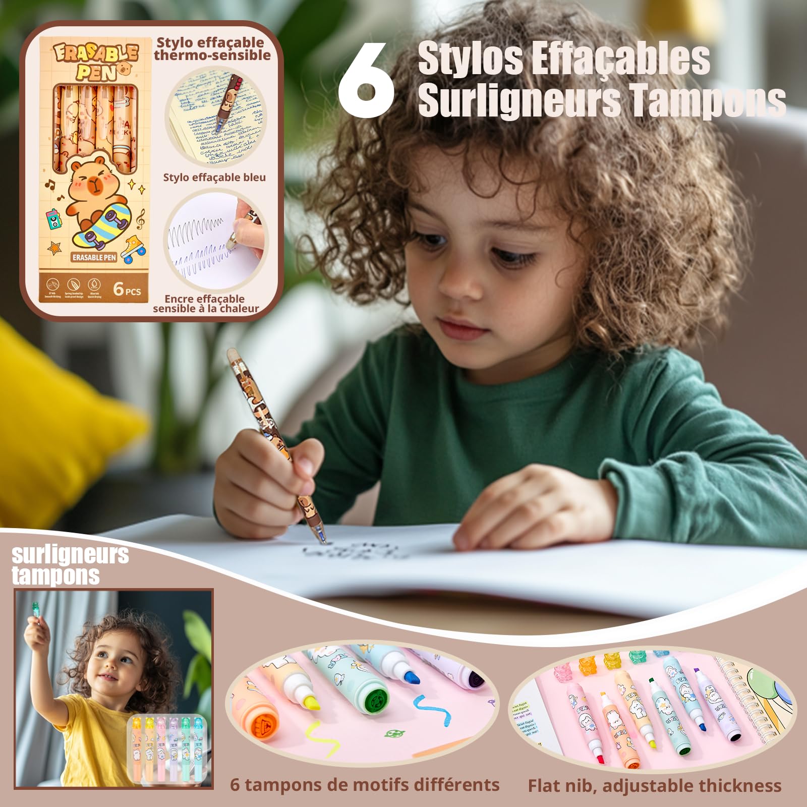 Capybara Ensemble Complet Fournitures Scolaires 30 Pièces Trousse Cadeau Fille Garçon 4-15 Ans