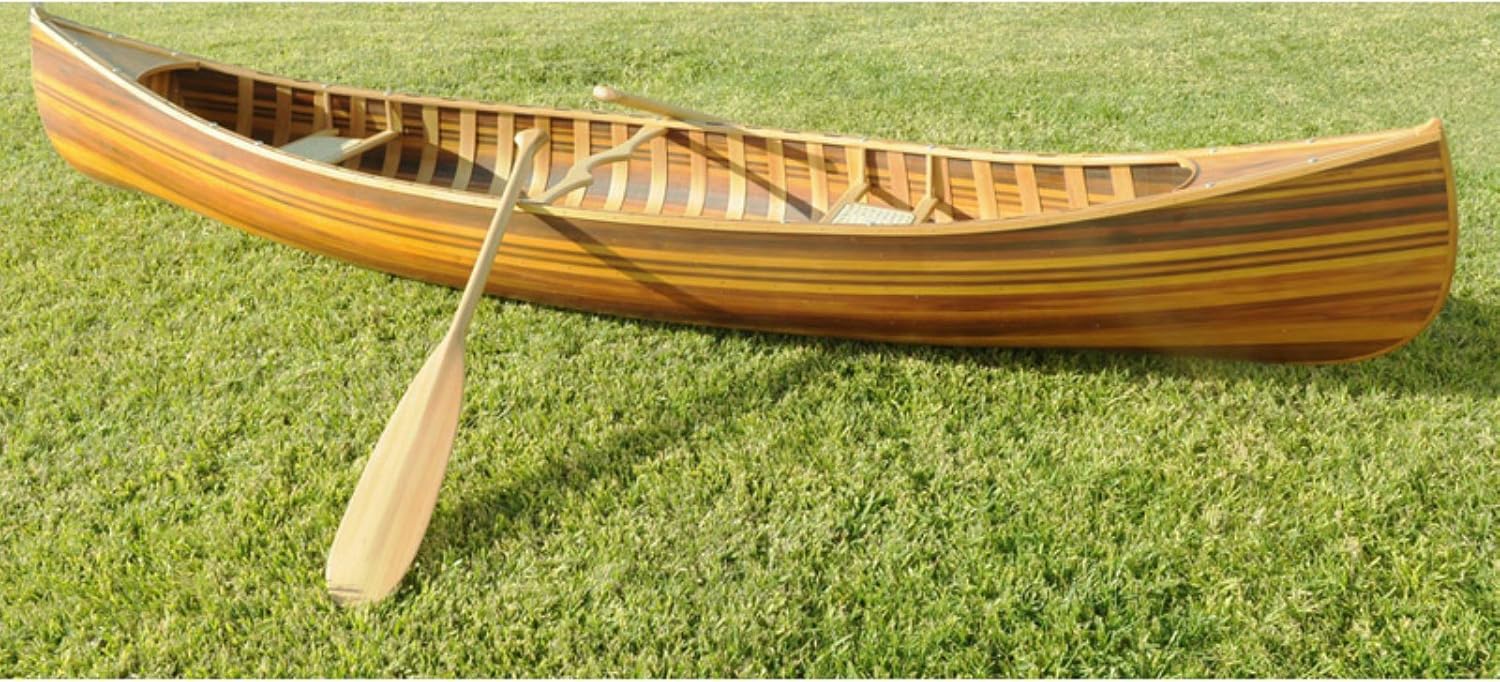 Old Modern Handicrafts 12 ft Wooden Canoe with Ribs Curved Bow - Handcrafted in 500+ Hours - 144L x 28.5W x 21H Inches