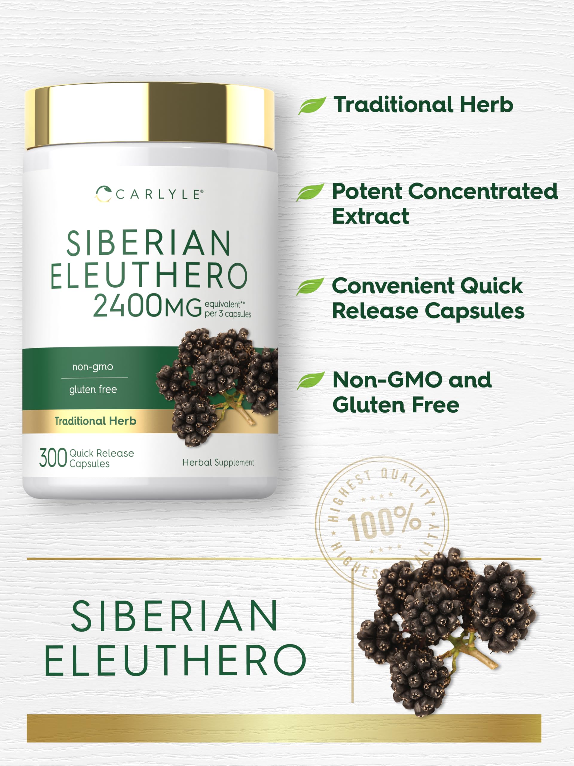 Carlyle Siberian Eleuthero | 300 Capsules | Eleutherococcus Senticosus Root — Amazon image 4