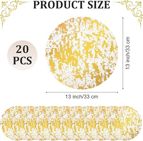 Miniatura 2 de Juego de 20 manteles individuales desechables dorados, redondos, de malla dorada prensada, manteles de malla fina metálica para comedor, boda,