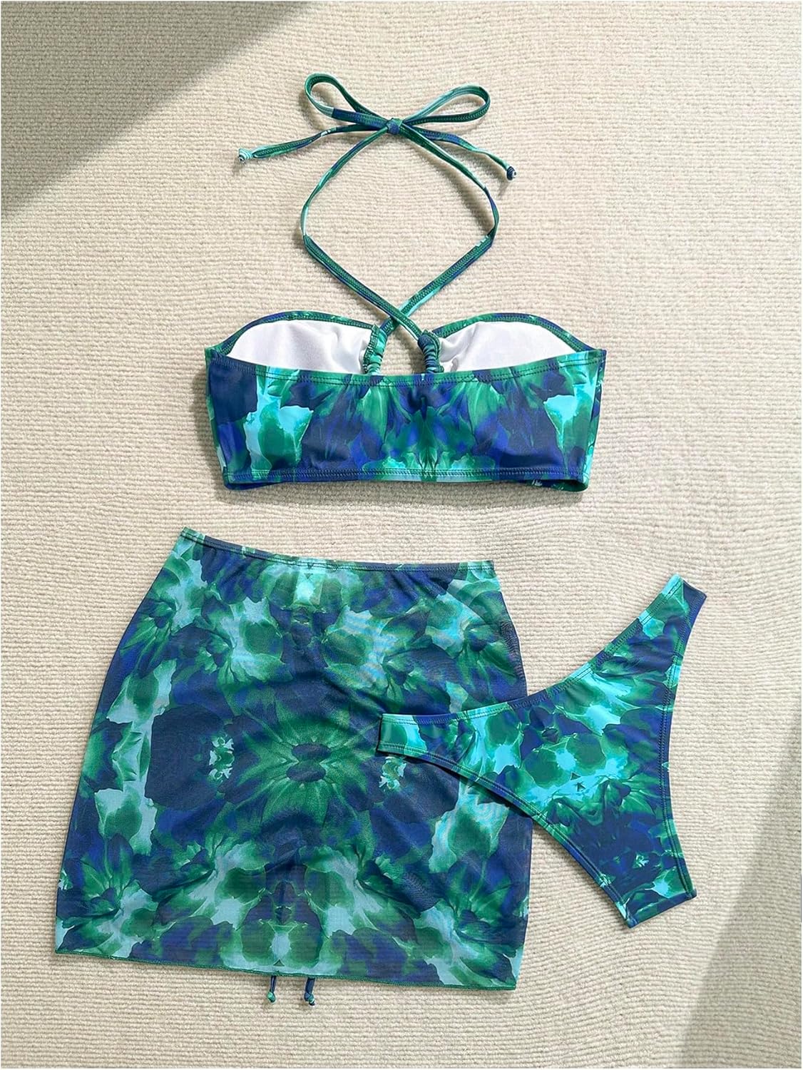 GORGLITTER Women's Floral Bikini 3 Piece Swimsuits Halter Triangle Tie Side Bathing Suit with Cover Up Skirt