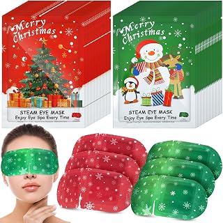 Demissle 60 Pack Christmas Steam Eye Masks for Dry Eyes Disposable Self Heating Red and Green Moist Heat Eyemasks Warm Eye Compress Gift for Dry Eyes Women Home Office Travel