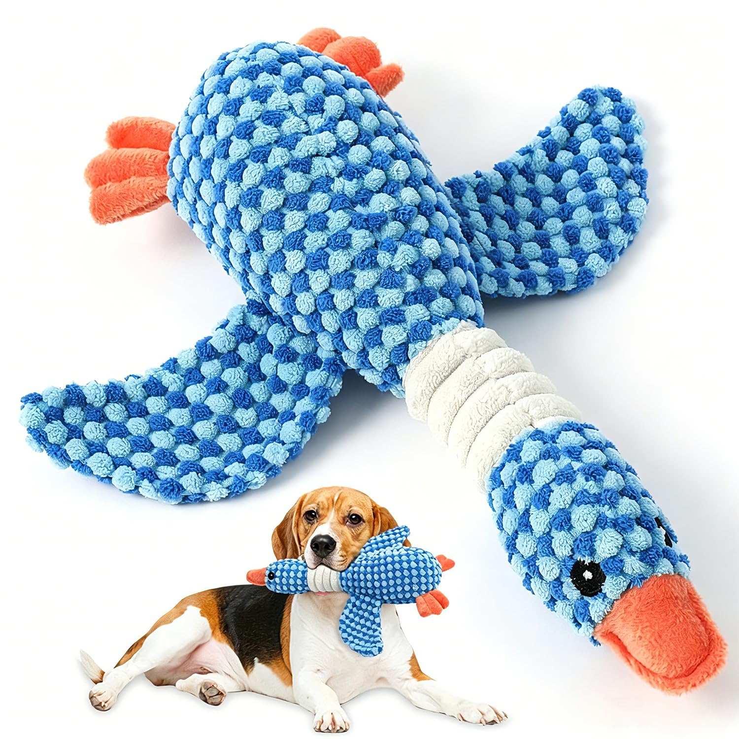 Funny toy Juguetes Chillones para Perro, Juguetes de Peluche con Sonido para Mascotas, Peluches de Animales (Becerro, Pato, Zorro, Tortuga y Ratón) con chillido mordedores para Perros (Azul)