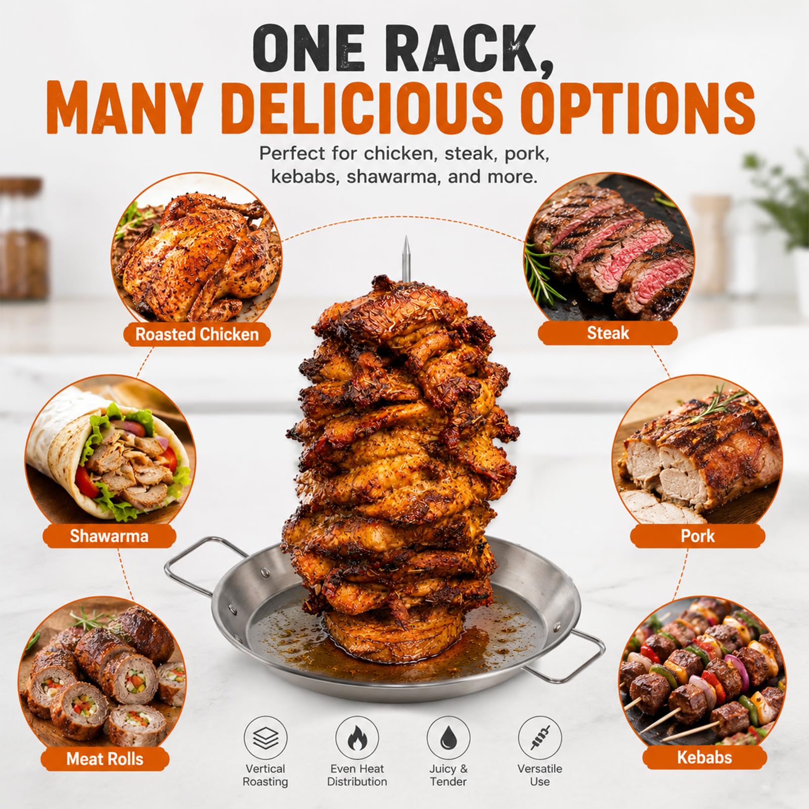 Spiedino Verticale Multifunzione per Barbecue Supporto per Kebab Turco