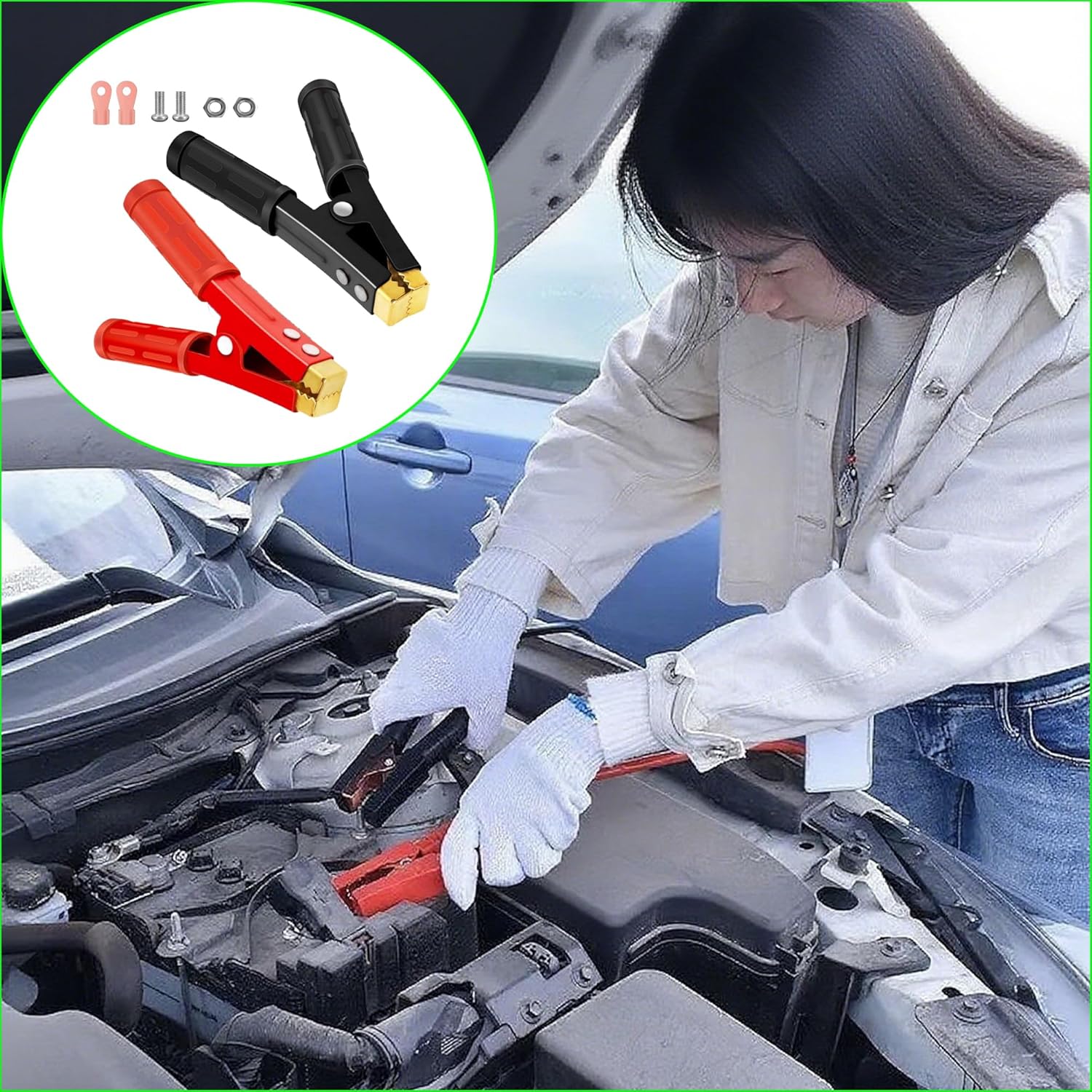 1000A Battery Jumper Cable Clamps, Heavy Duty Car Battery Clamps Pure Copper, Battery Alligator Clamps for Jump Starter Cables, Car Battery Charger Clamps（2PCS,Red & Black) - Image 6