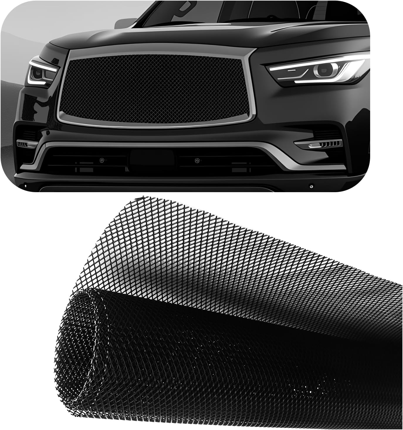 39.37x12.99 Inch Car Grill Mesh,Trimmable Front Bumper Grill with 3×6mm Diamond Grid Design,Universal Car Hood Vent Grills Cars Accessories Fit Front Bumper,Radiator
