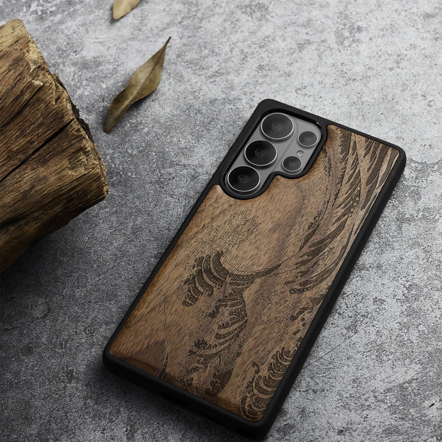 Carveit Magnetic Wooden Case for Samsung Galaxy S26 Ultra Case 2026, TPU Shockproof Cover & Wood Artisan Engraved, Compatible with MagSafe Wireless Chargers (Wave Reimagined) Walnut