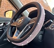 PINCTROT D Shaped Bling Comfy Steering Wheel Cover with Jumbo Crystal Rhinestones, Anti-Slip Diamond Leather, Flat Bottom 14.5-15 Inch (Pink)