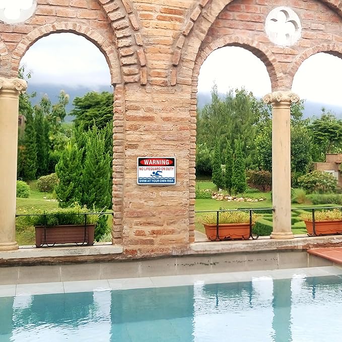 Carteles para piscina No Lifeguard On Duty, (2 unidades) miniatura 2