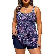 Holipick Plus Size 2 Piece Swimsuit - Women Tankini Bathing Suits Flowy Swim Top with Boy Shorts