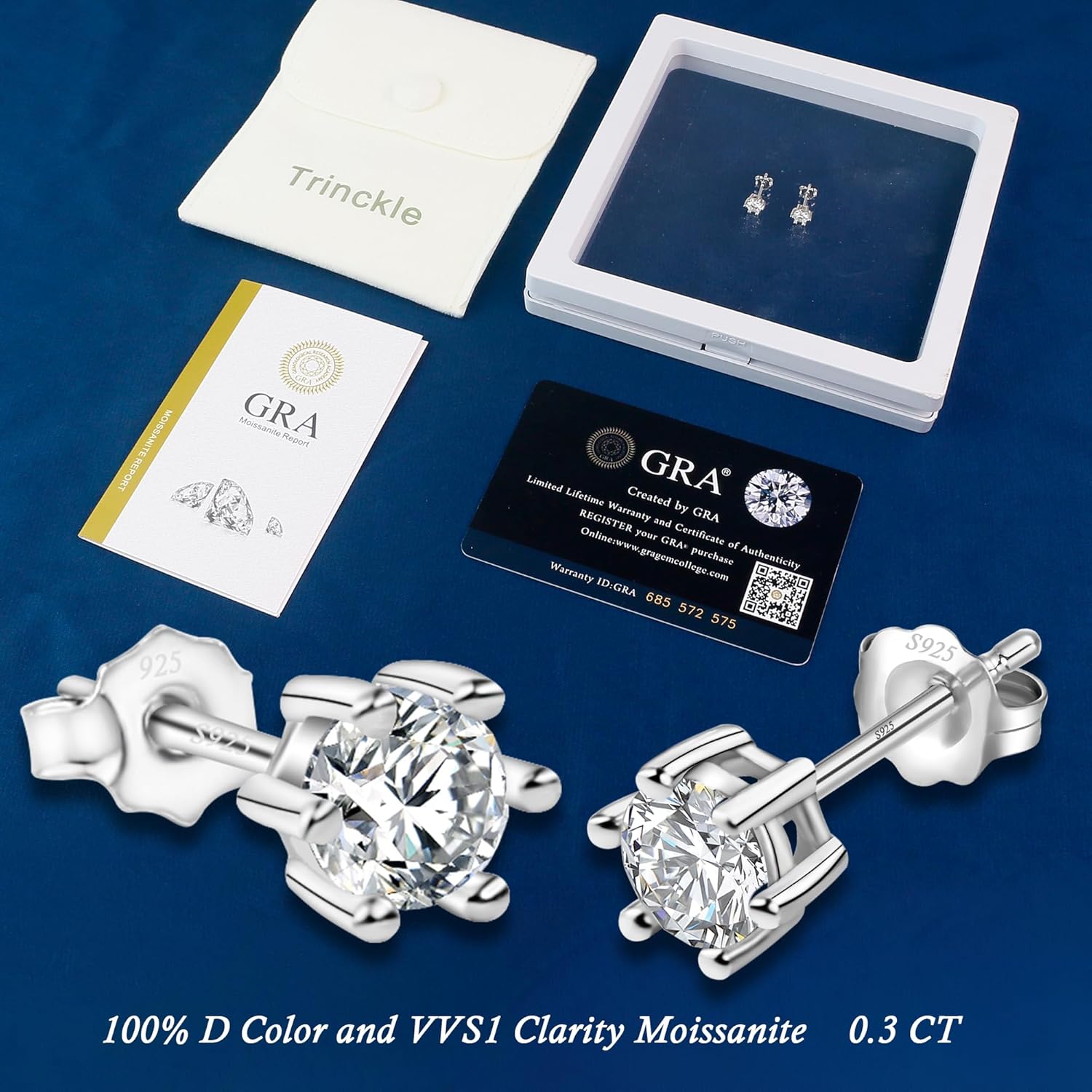 Sterling Silver Moissanite Stud Earrings for Women 0.6CTW-2CTW Round Moissanite Earrings for Men Birthday, Hypoallergenic White Gold Lab Created Diamond Cartilage Second Hole Studs