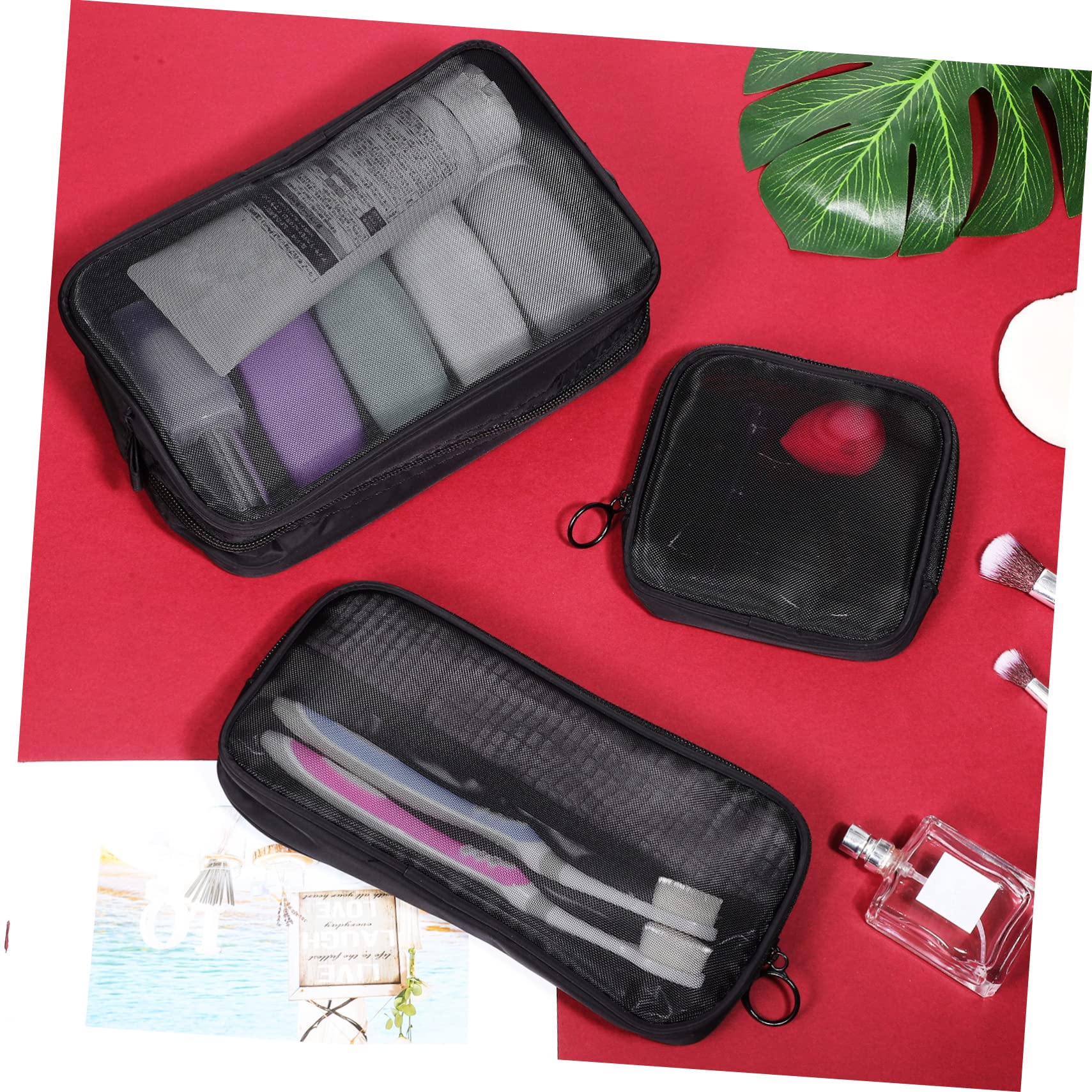 Kosmetiktaschen Leicht und Tragbar aus Netzgewebe Schwarz 6 Stück zum Ordnen von Make Up und Zubehör für Reise und Haushalt
