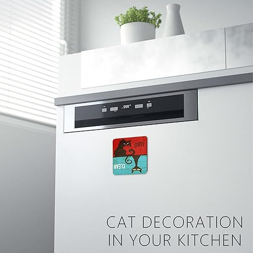 Miniatura 6 de Imán para lavavajillas con texto en inglés "Clean Dirty", divertido letrero de madera para lavavajillas, imán fuerte para lavavajillas, imán de gato