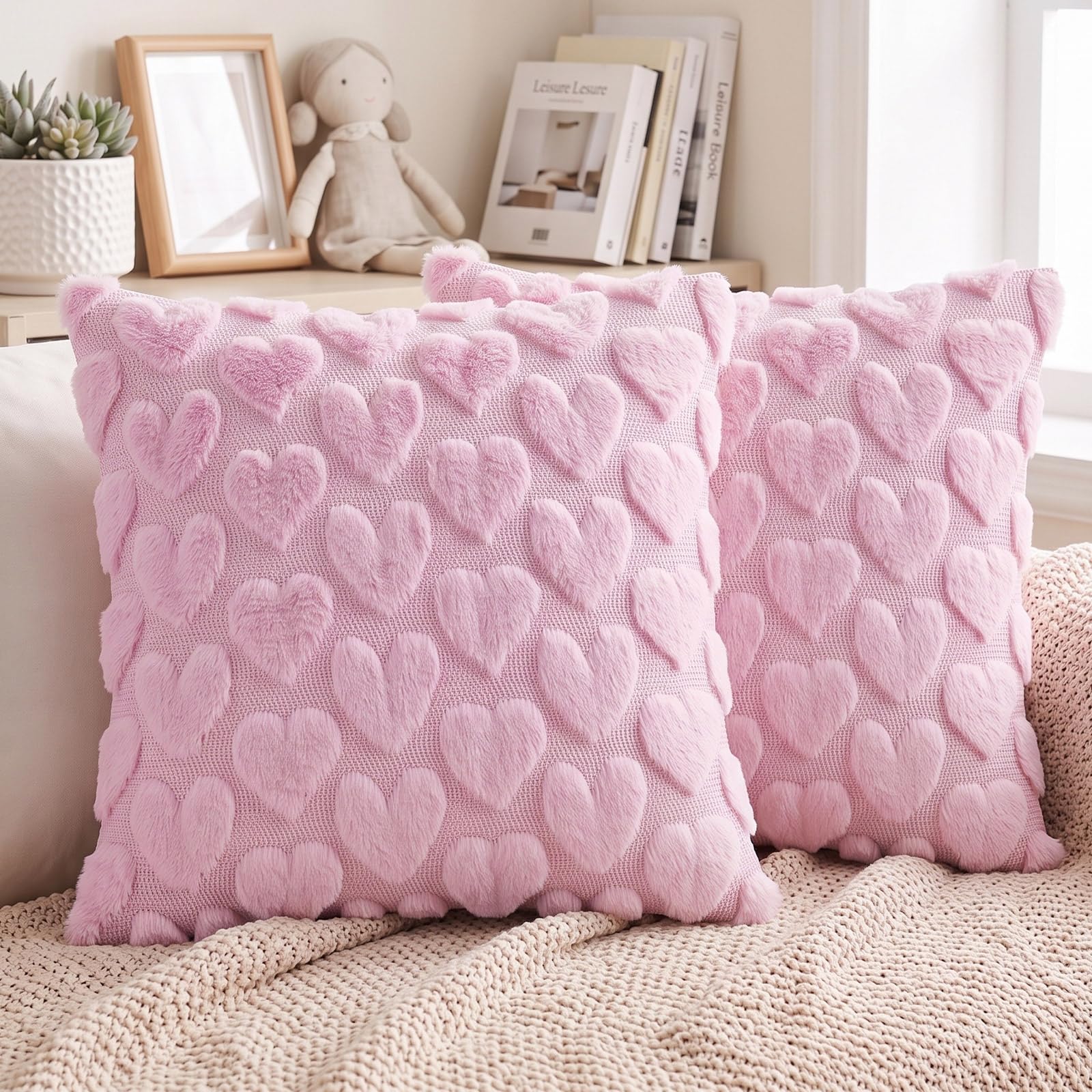 Vijamiy Cushion Covers 45x45cm Set of 2 Heart Pink