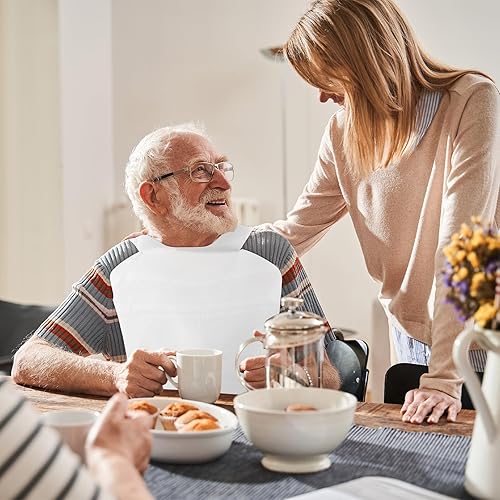 Miniatura 6 de Paquete de 100 baberos desechables, baberos para adultos, para mujeres y hombres, impermeables y a prueba de aceite, babero de plástico con lazo