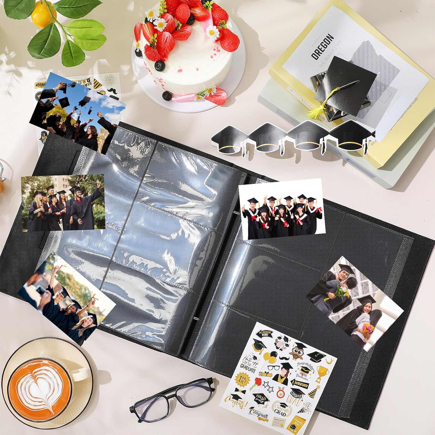 Funrous Graduation Photo Album Class of 2026 Scrapbook Kit 500 Pockets 4 x 6 Extra Large Capacity Photos Grad Picture Album 13 x 14 Inch with Grad Themed Stickers for College High School Graduate Gift