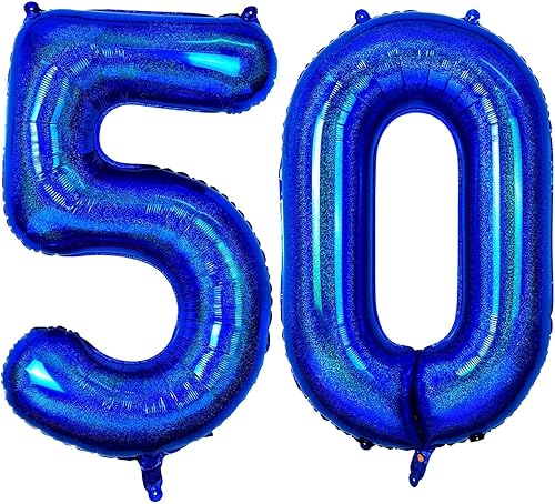 Globo del número 50 de 40 pulgadas, globo azul marino con números grandes, 50 globos de aluminio gigantes, globos de cumpleaños de helio para