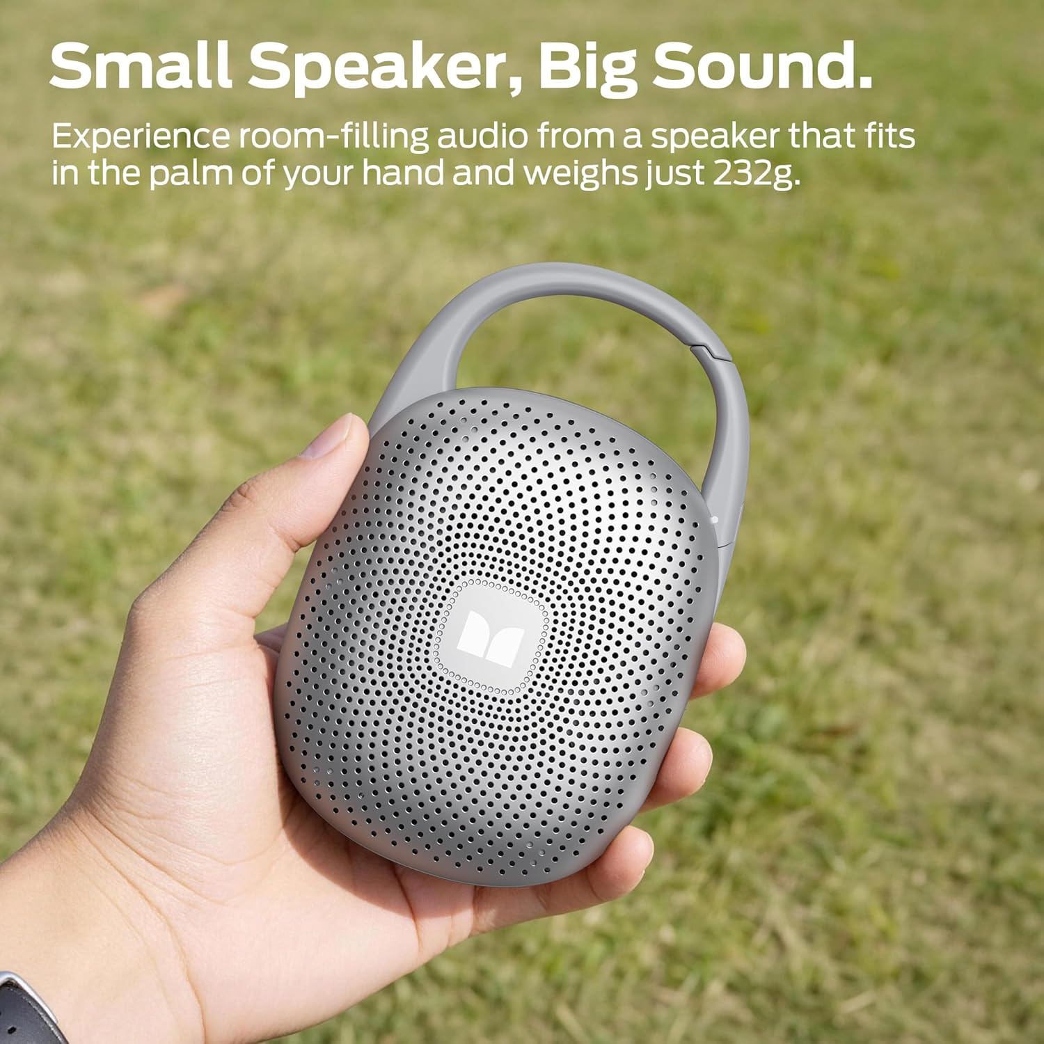 Monster S370 Ultra-Portable Bluetooth Speaker with Integrated Carabiner Clip, IPX7 Waterproof, 29H Playtime, Bluetooth 6.0, TWS Pair Clip-On Speaker for Outdoor, Hiking, Beach, Shower & Travel, Grey