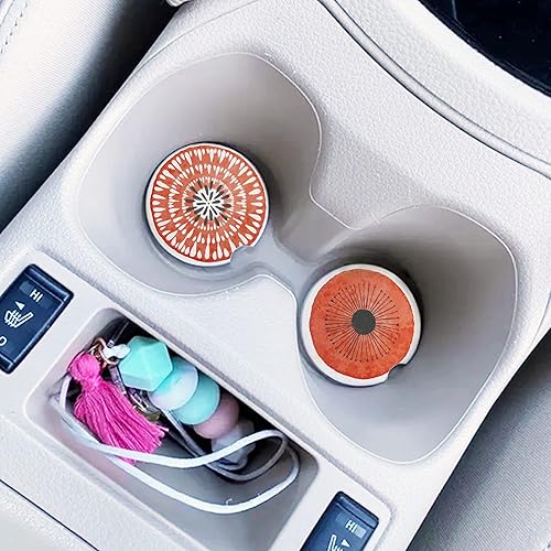 Vista 2 de AD Juego de 6 posavasos redondos absorbentes de cerámica con muesca de dedo para una fácil extracción, base de corcho para accesorios de portavasos