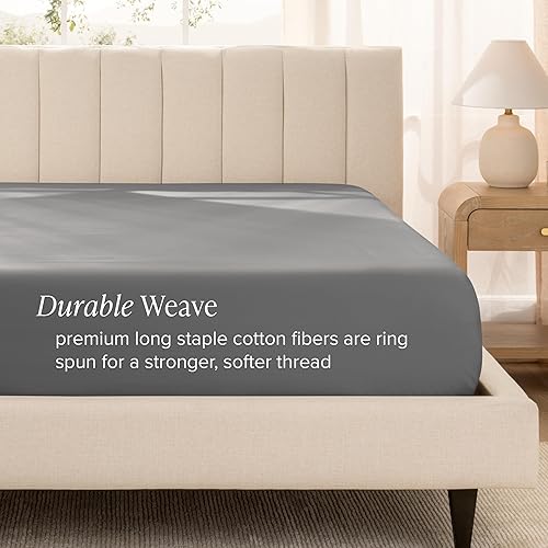 Miniatura 48 de Bare Home 100% Organic Cotton Sateen Fitted Sheet - Smooth Sateen Weave - Breathable & Cooling - Hotel Luxury - Durable Fitted Sheet - Deep Pocket