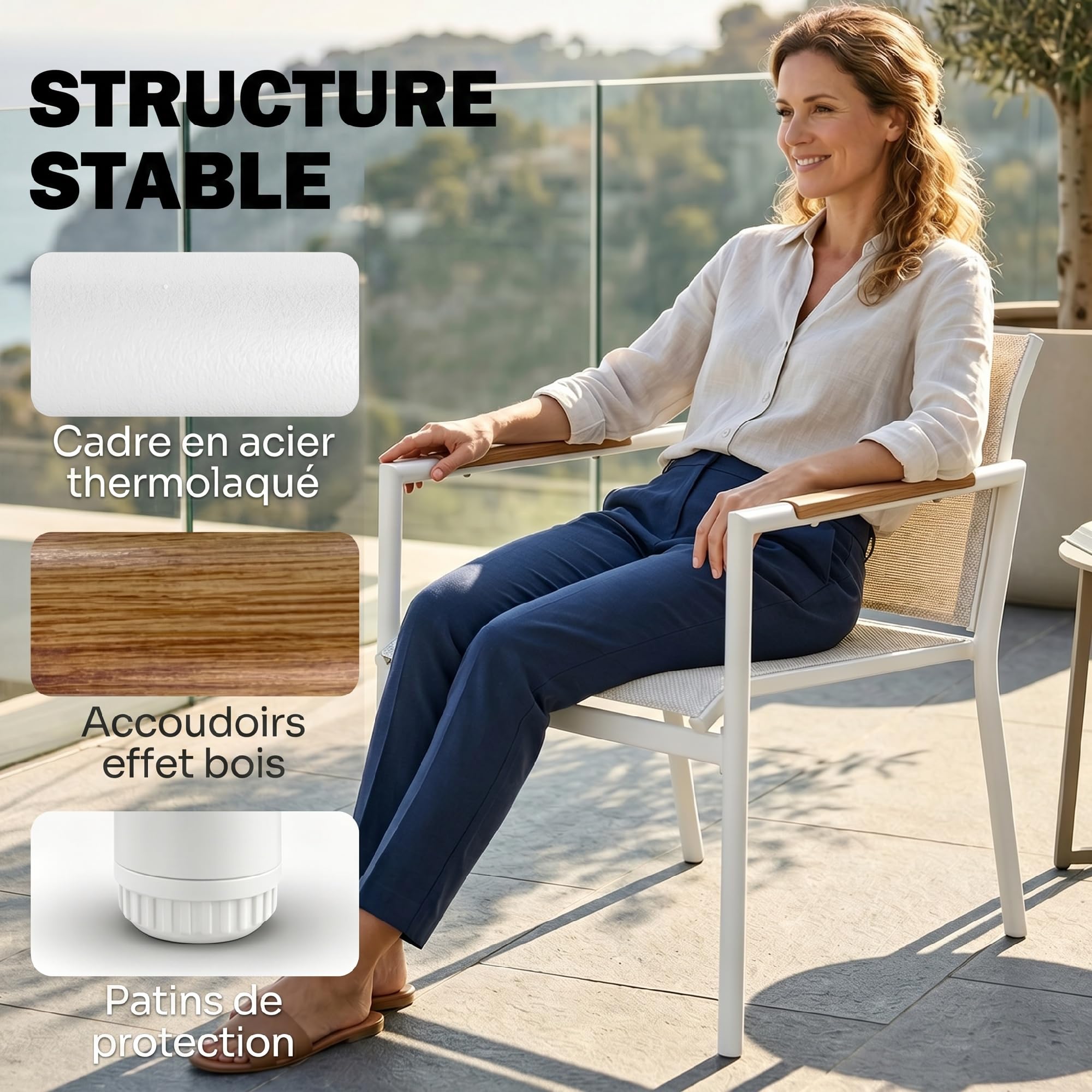 Outsunny Salon de Jardin 4 Pièces en Textilène, Canapé 2 Places, 2 Fauteuils, Table Basse avec Plateau en Métal, Ensemble de Mobilier de Jardin pour Balcon Terrasse, Crème