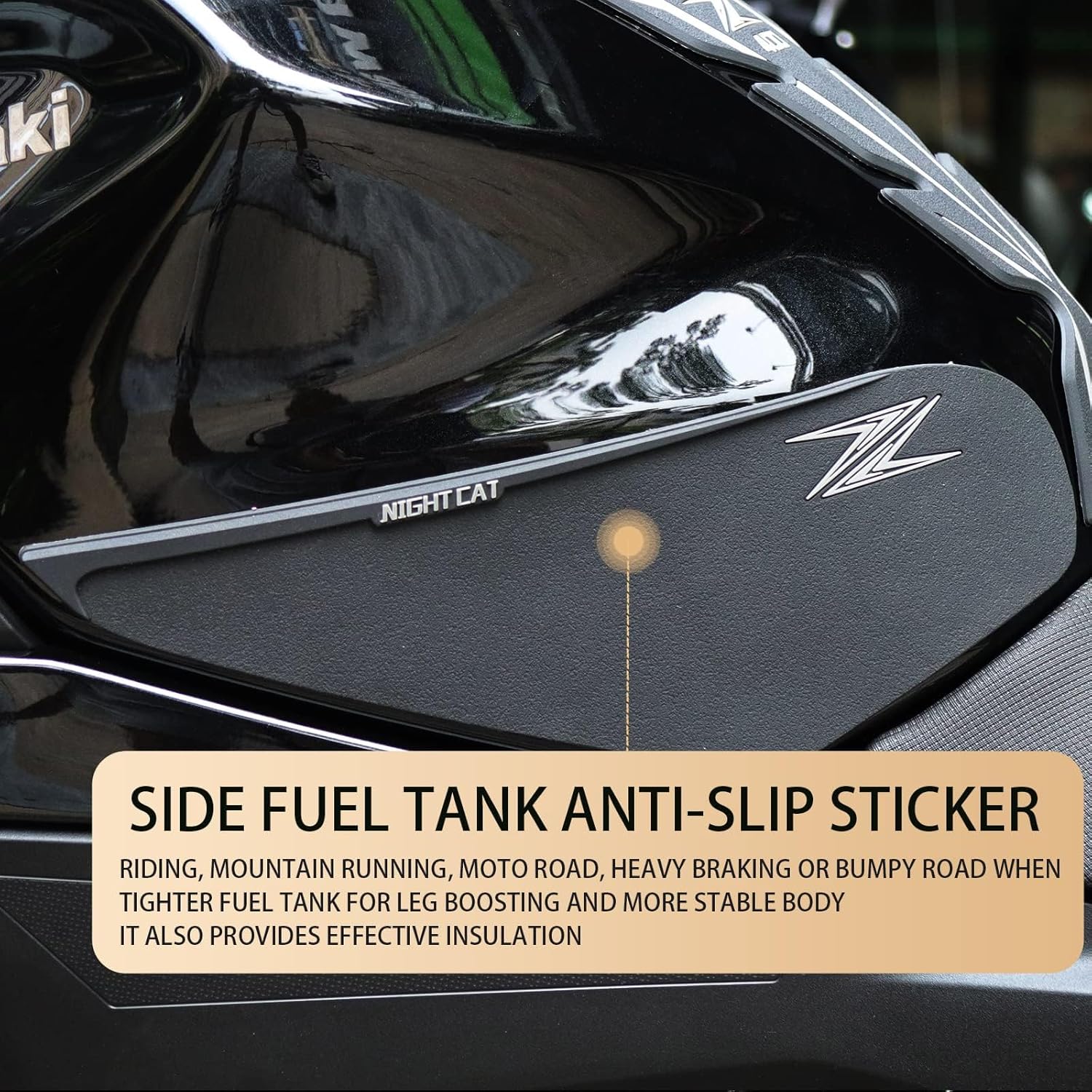 NIGHT CAT Fuel tank protection sticker,compatible with Z400,motorcycle fuel tank protection pad,both sides of the non-slip fuel tank side sticker(Z400 Black)