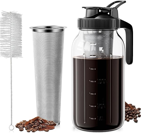 VA1KENE 64 Oz Cold Brew Coffee Maker with Black Lid
