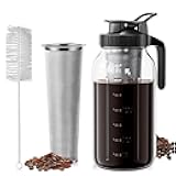 VA1KENE Cold Brew Coffee Maker 64oz, Iced Coffee Maker with 304 Stainless Steel Filter, Mason Jar Pitcher with Lid and Spout (Black)
