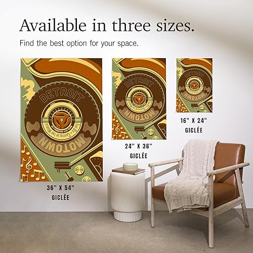 Miniatura 7 de Lantern Press 24x36 pulgadas Giclée - Decoración de pared con impresión artística, Detroit, Michigan, Motown y Motor City