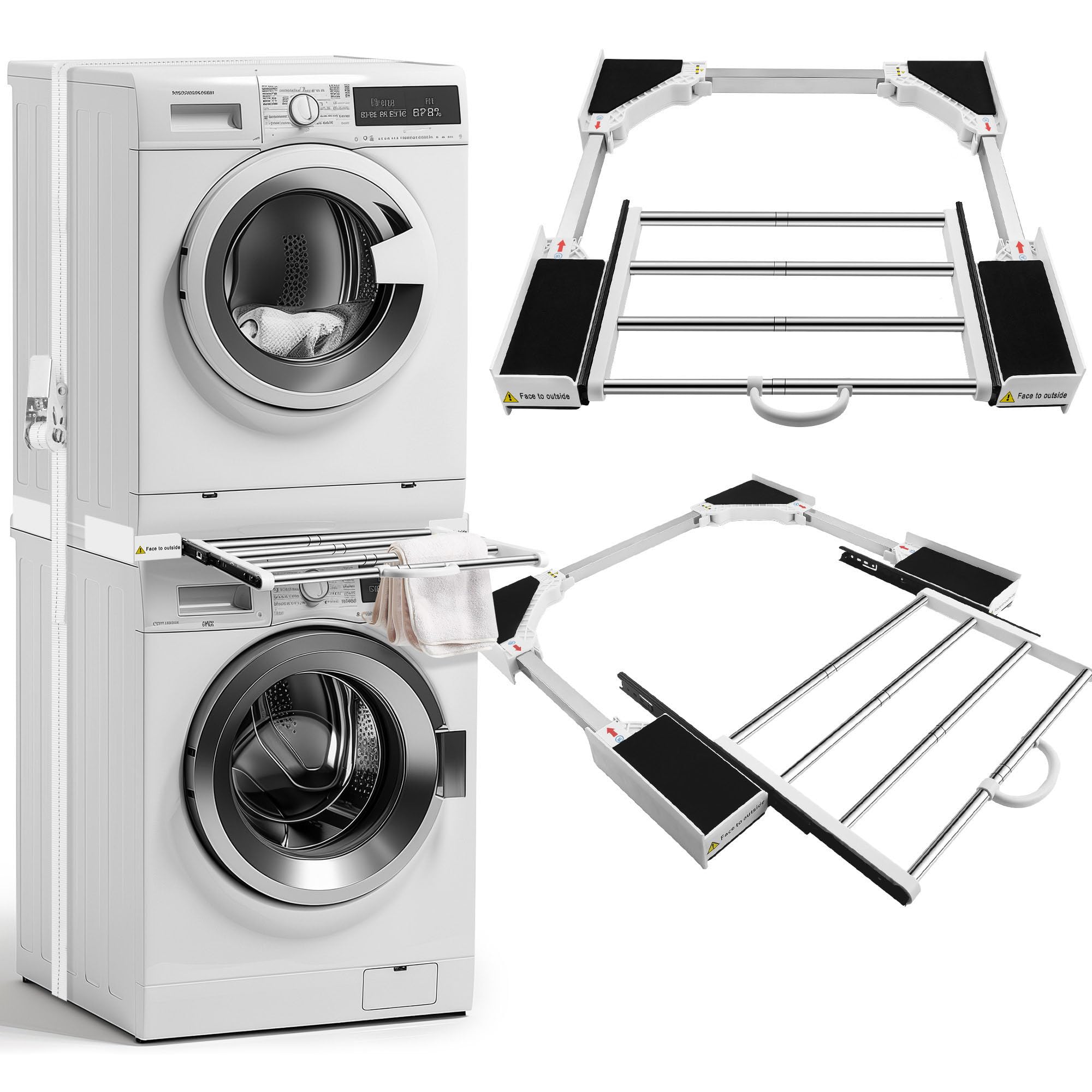 Kit Sovrapposizione lavatrice asciugatrice,supporto lavatrice asciugatrice,Telaio intermedio con filo stendibiancheria, telaio di collegamento (Cassetto del telaio di connessione in plastica)