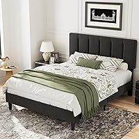 Vista 34 de VECELO Base de cama de tamaño matrimonial con 4 cajones de almacenamiento, cabecera de altura ajustable, base de cama de plataforma resistente