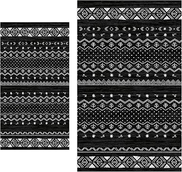 SERISSA 2x4 and 3x5 Washable Non-Slip Black and White Area Rug, Soft Low-Pile Boho Geometric Indoor Carpet