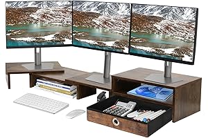Triple Monitor Stand with Drawer: Ultimate Space Saver and Workspace Organizer