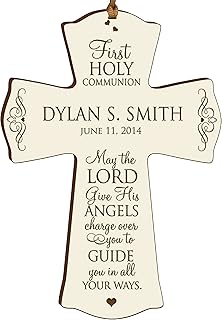 LifeSong Milestones Personalized Baptism 1st Holy Communion Christening Custom Wall Cross Decoration May The Lord Give His Angels Charge Over You to Guide You in All Your Ways (4.5