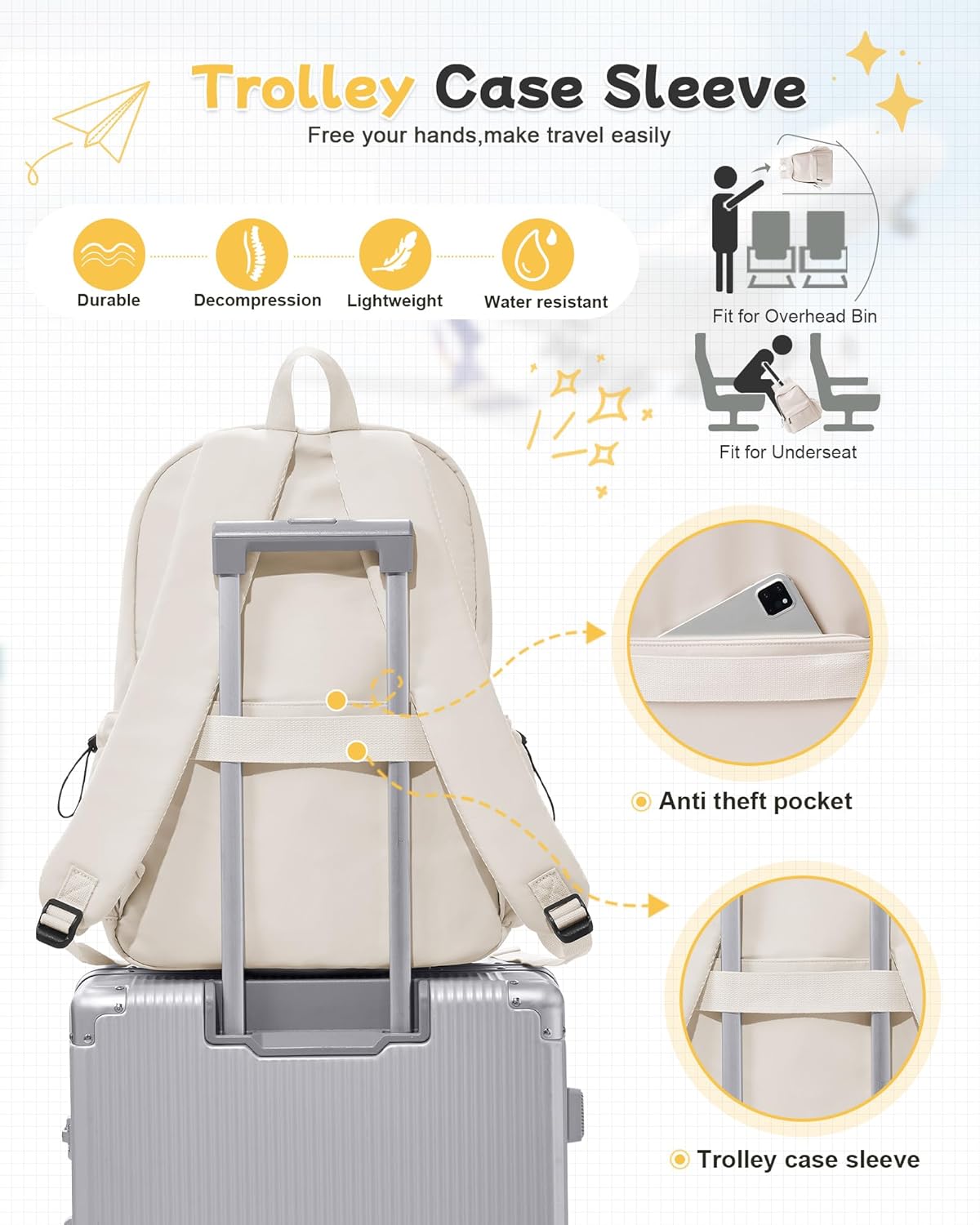 BJLFS Large White Backpack for Women Men, Gym Backpack for Women Foldable Outdoor Weekender Gym Bag, Waterproof Sports Back Pack & Dance Yoga travel Bag