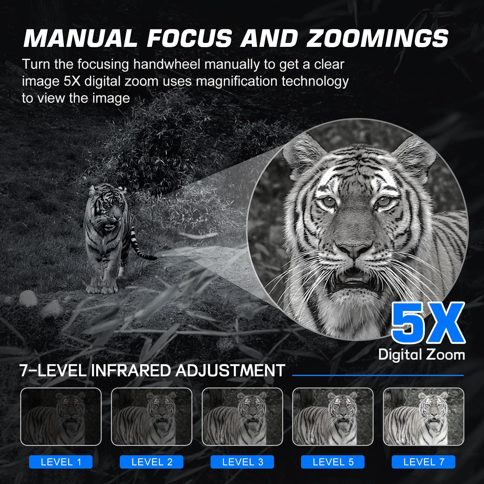 Jumelle Vision Nocturne,Profey 4K HD Portée de Lunette Vision Nocturne de 300m, 4000mAh Rechargeable Vision Nocturne, Zoom Numérique 5X, pour la Chasse, Le Camping,avec Carte 32G