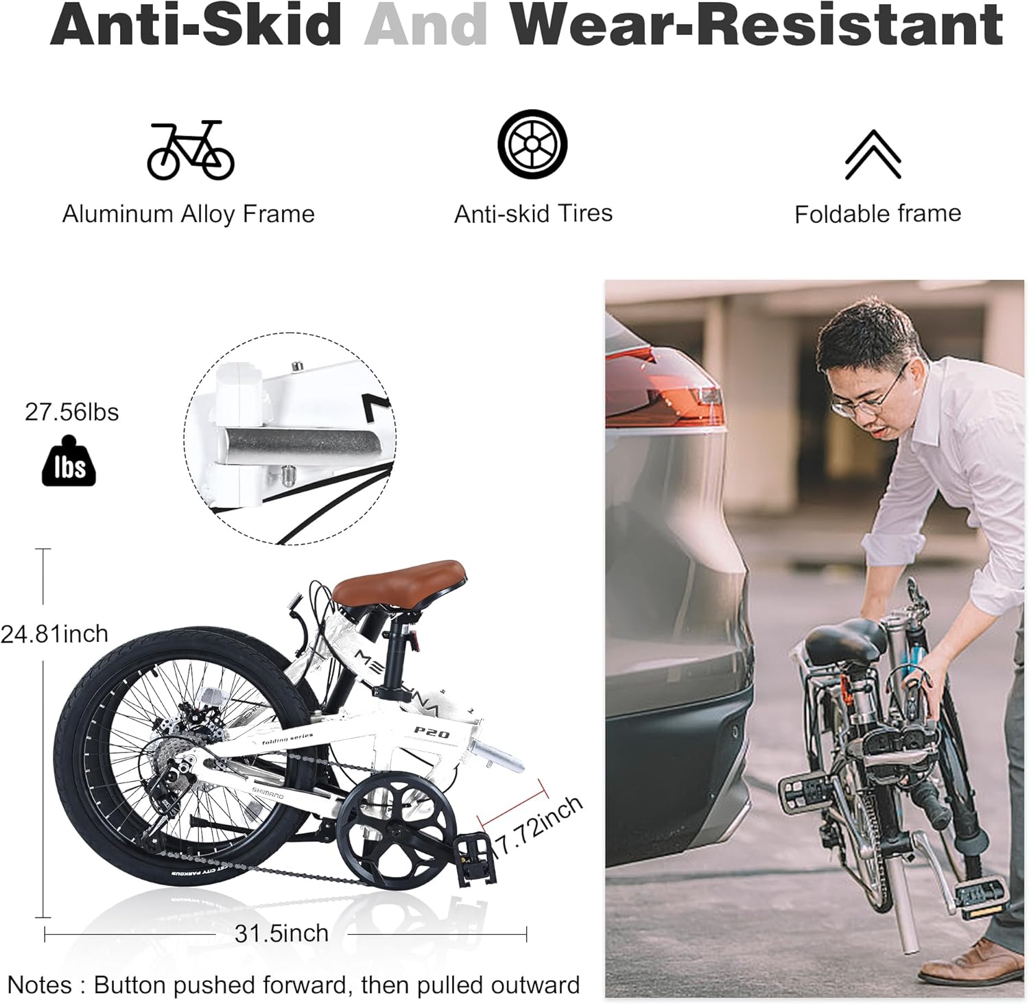 20" Folding City Commuter Bike,7-Speed Shimano,Lightweight Aluminum Frame,Foldable Bicycle for Adults,Compact Folding Bike,Mini Portable