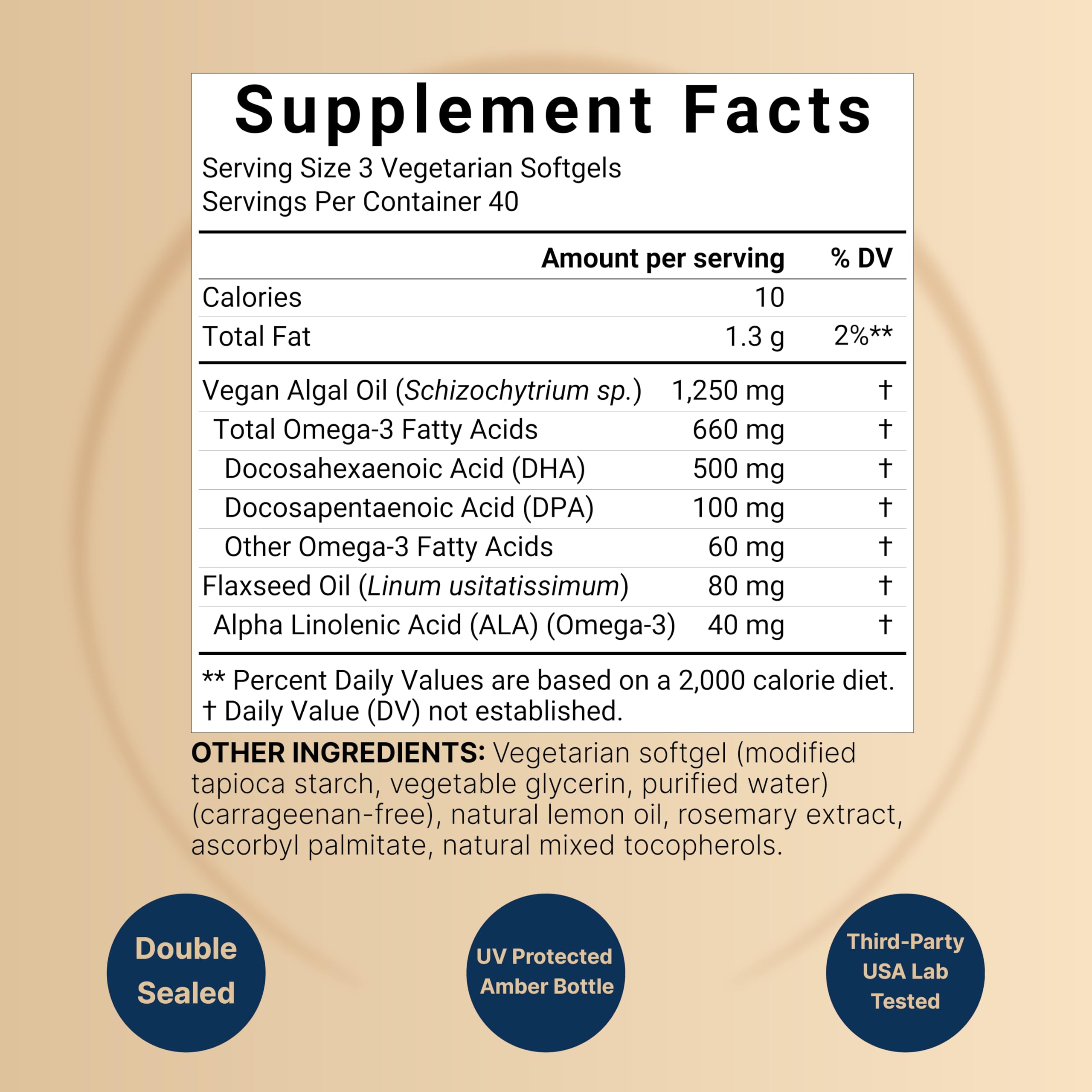 Vegan Omega 3 Algae Oil Supplement, 120 Veggie Softgels | Carrageenan Free, Plant-Based DHA & DPA | Fish Oil Alternative | Full Spectrum of Omega 3 with Flaxseed & ALA | Lemon Flavored — Amazon image 2