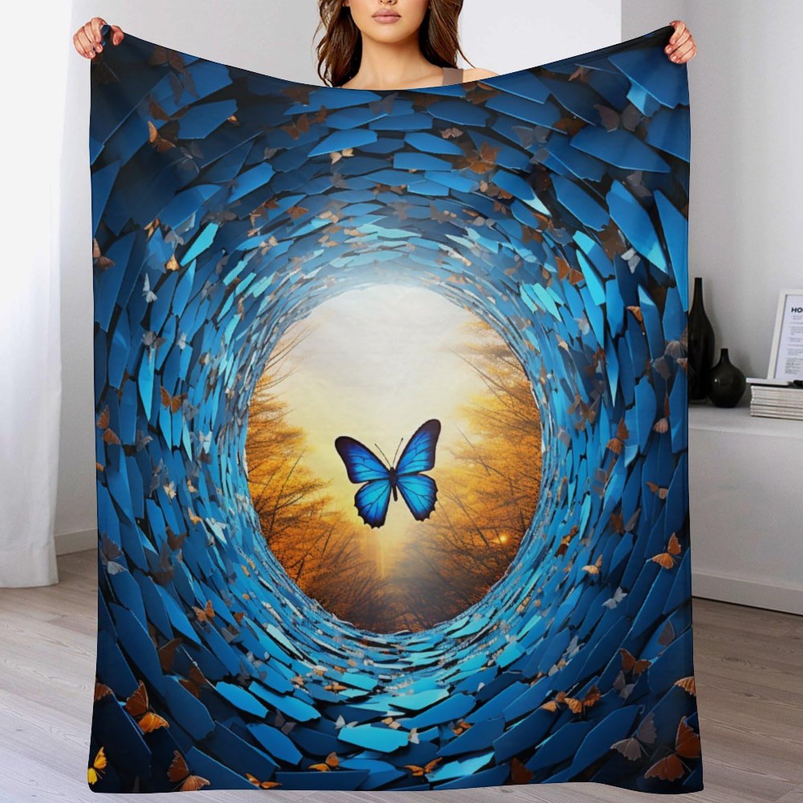 Couverture en flannel papillon 180x200 cm douce pour lit et canapé