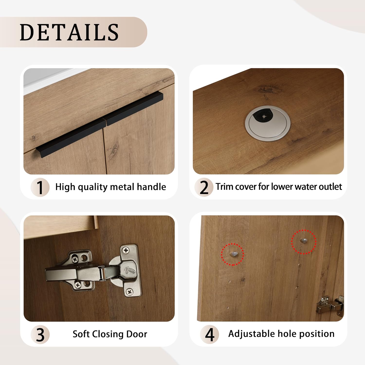 SSLine 36-Inch Bathroom Vanity with Sink Mid-Century Bathroom Vanities with Top Basin Floor Wood Bathroom Sink Cabinet with Soft-Close Doors & Adjustable Storage Shelves (Natural Brown)