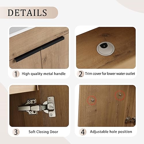 Miniatura 4 de Juego de tocador de baño independiente de 36 pulgadas con lavabo, moderno armario de almacenamiento de baño con fregadero de cerámica blanca,