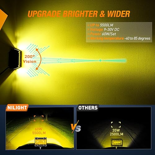 Miniatura 12 de Nilight - 2 luces LED de triple fila de 4 pulgadas, 60W y 6000LM, barra de luz para barcos y vehículos todoterreno con soporte de montaje en capó