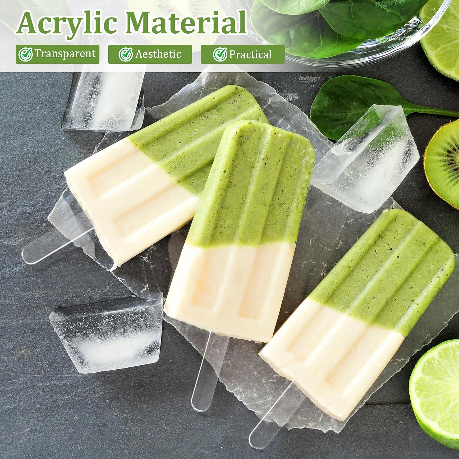 150 Pcs Reusable Acrylic Popsicle Sticks, 4.5 in Transparent Cakesicle Mold